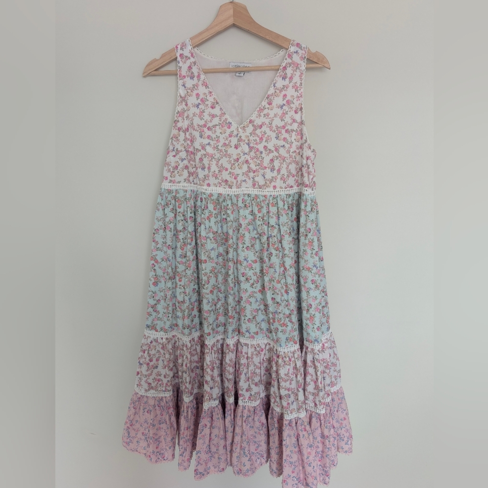 LoveShackFancy Floral Midi Dress - Pink and Green